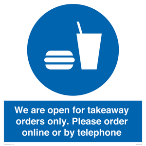 We are open for takeaway orders only. Please order online or by telephone
